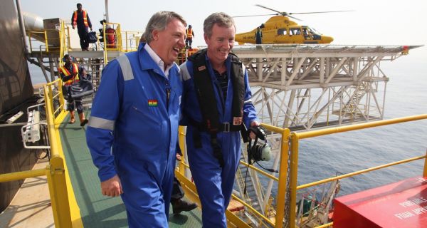 Tullow Oil director Keith Mutimer and chief executive Aidan Heavey at Tullow's FPSO facility.