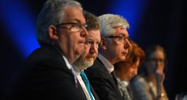 HSE director designate Tony O’Brien (near side) alongside Minister for Health James Reilly. Earlier this year, Mr O’Brien suggested a “significant streamlining” of the often embarrassing information it publishes on a monthly basis about waiting lists and financial overruns in the health service. Photograph: Cyril Byrne