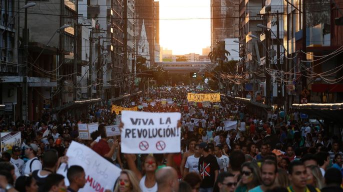 Demonstrators march through a main street during a protest against the Confederations Cup and the government of Brazil's President Dilma Rousseff in Recife city. The protests took place a week after a violent police crackdown on a much smaller demonstration complaining about an increase in bus and subway fares in Sao Paulo galvanised Brazilians to take their grievances to the streets.  Photograph: Ivan Alvarado/Reuters