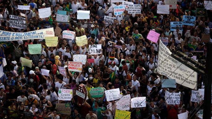 Demonstrators attend a protest against the Confederations Cup and the government of Brazil's President Dilma Rousseff in Recife City June 20, 2013. Photograph: Ricardo Moraes/Reuters