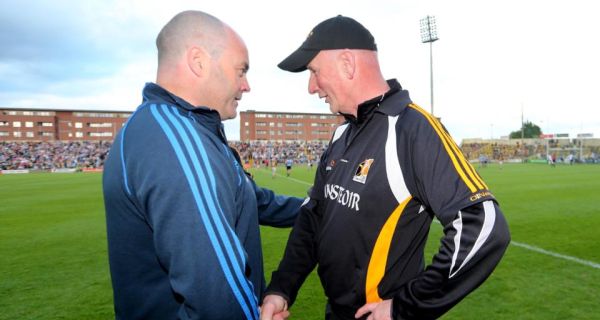 Dublin manager Anthony Daly is congratulated by his  Kilkenny counterpart at the final whistle on Saturday. Photograph: James Crombie/Inpho