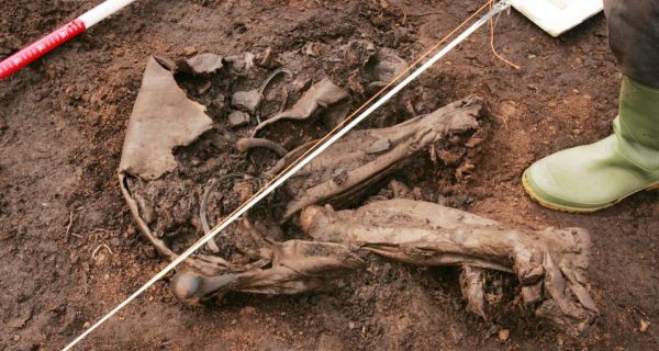 The bog body found by Jason Phelan at the Bord Na Mona Cashel Bog, in Co Laois. The body is estimated to be over 4,000 years old, and is possibly the result  of a human sacrifice. Photograph: Alan Betson/The Irish Times. 