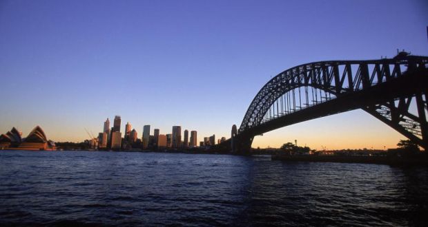 The Sydney skyline where many Irish emigrants travel to. Sparsely populated rural areas in Ireland have been disproportionately affected, with 25 per cent of households losing a member to emigration