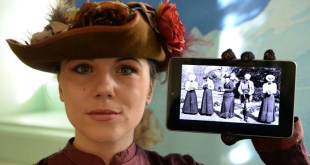 Mirjana Rendulic from Croatia with a tablet displaying an image from the archive. Photograph: Frank Miller 