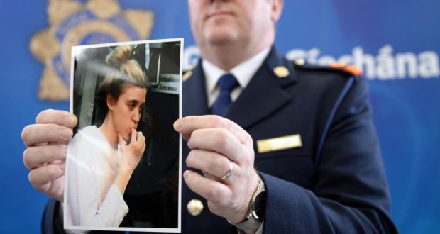 Supt David Taylor holding a photograph of a young girl found in a distressed state on O’Connell Street in Dublin on October 10th, at a press conference at Garda HQ in the Phoenix Park, Dublin, today. Photograph: Eric Luke/The Irish Times