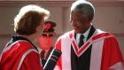 Former president Mary McAleese with Nelson Mandela at a ceremony in   Trinity College on April 11th, 2000, when he was conferred with honorary   degrees from The University of Dublin. Photograph: Eric Luke.