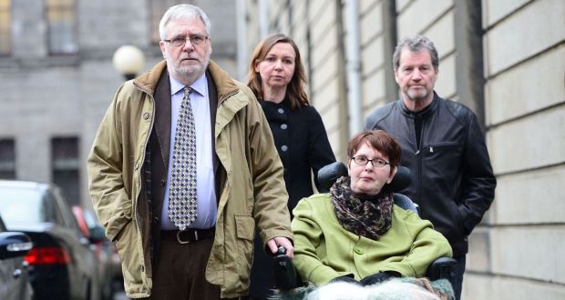 Marie Fleming with her partner Tom Curran (left) ,daughter Corrinna Moore, and family friend Brendan Gainey at the High Court in January this year after she lost her case challenging the absolute ban on assisted suicide. Photograph: Alan Betson/The Irish Times