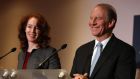 US diplomat Richard Haass and  Harvard professor Meghan O'Sullivan, speaking to the media at Stormont Hotel in Belfast on Friday. Photograph: Paul Faith/PA Wire