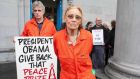 Struggle for peaceful means: Niall Farrell and Margaretta D’Arcy at Ennis District Court in September 2013. Photograph: Eamon Ward 