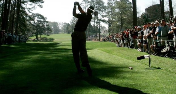 Augusta National’s famed Eisenhower Tree can be seen on the left side of the fairway in this file photograph of Tiger Woods teeing off at  the 17th hole during the 2005 US Masters  at Augusta National. Photograph: Shaun Best/Reuters