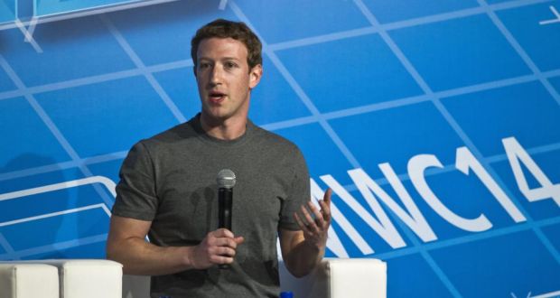 Mark Zuckerberg, chief executive officer of Facebook, speaks during a keynote session on the opening day of the Mobile World Congress in Barcelona. Photo: Bloomberg