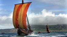 Full sail: Sea Stallion, a reconstructed Viking ship with 65  crew, in Dublin Bay. Photograph: Eric Luke