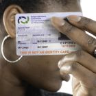 An asylum seeker with her ID card. Photograph: Rory O’Neill, part of the Irish Refugee Council exhibition ‘One Year On, and Still No Change’, at Powerscourt Gallery, Dublin, until June 3