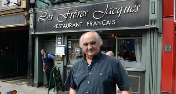 Jean Jacques Caillabet, who is retiring, outside Les Fréres Jacques on Dame Street which he opened 28 years ago. photograph: cyril byrne 