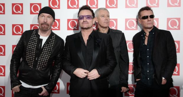  (left to right) The Edge, Bono, Adam Clayton and Larry Mullen Jr of U2. Fifteen back catalogue U2 albums have re-entered the Irish iTunes albums download charts. File Photograph: Yui Mok/PA 