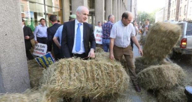 Farmers led by IFA president Eddie Downey (front left) and IFA national livestock chairman Henry Burns at the Department of Agriculture in June during a protest over cattle prices. Photograph: Finbarr O’Rourke