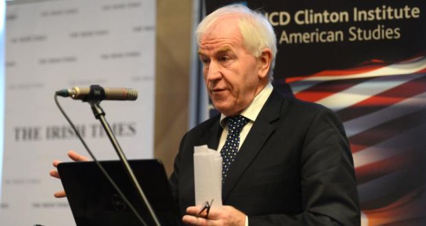 Minister of State for the Diaspora Jimmy Deenihan speaking at the Global Diaspora and Development Forum at the Hilton Hotel in Dublin this morning. Photograph: Cyril Byrne / The Irish Times