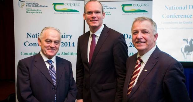 Dom Moran, secretary general of the Department of Agriculture with Minister Simon Coveney and Gerry Boyle, director of Teagasc, at the National Dairy Conference.  Photograph: John T Ohle 