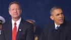  Maryland governor Martin O’Malley (left) with president Barack Obama. Mr O’Malley has cancelled death sentences for four prisoners. Photograph: Mandel Ngan/AFP/Getty Images.