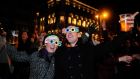 Revellers cheer in the new year at the NYF concert in College Green, Dublin tonight. Photograph: Aidan Crawley