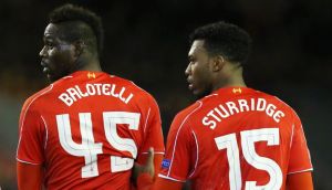Liverpool’s Mario Balotelli and Daniel Sturridge were both eager to take their team’s match-winning penalty in the Europa League. Photograph: Lee Smith/Reuters