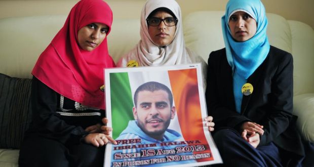 Omaima (left), Fatima and Somaia Halawa, sisters of Ibrahim Halawa, who is currently in prison in Egypt. ‘Now, with 493 other defendants in a grotesque mass trial, he faces the death penalty for alleged murder and terrorism.’   Photograph: Aidan Crawley