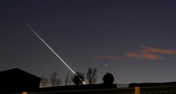 A meteorite creates a streak of light  over the north Yorkshire moors at Leaholm, England last Sunday. Astronomy Ireland are ‘desperately’ seeking eye-witness accounts of a fireball that reportedly streaked across Irish skies late last weekend.  Photograph: Steven Watt/Reuters