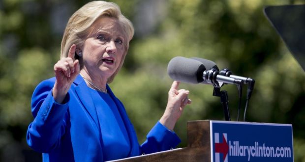 Hillary Clinton, former secretary of state and 2016 Democratic presidential candidate, speaks at her first campaign rally at Four Freedoms Park on Roosevelt Island, New York City, on Saturday, June 13th, 2015. Photograph: Andrew Harrer/Bloomberg