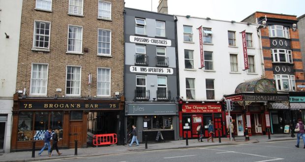 Jules, beside the Olympia Theatre: the building has an overall floor area of 317.47 sq m (3,412 s q ft) with restaurant seating on ground and mezzanine level and residential accommodation on the three upper floors
