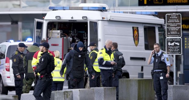 Police and a bomb squad are pictured at Kastrup airport in Copenhagen on November 17th, 2015. Photograph: AFP/Getty Images