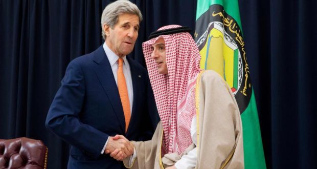 Saudi foreign minister Adel al-Jubeir  and US Secretary of State John Kerry: there has been a decades-long relationship between the spy services of Saudi Arabia and the United States. Photograph: Jacquelyn Martin/AFP/Getty Images