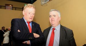 James Bannon and Willie Penrose at the Longford-Westmeath election count in Kenagh, Longford. Photograph: Michelle Ghee.