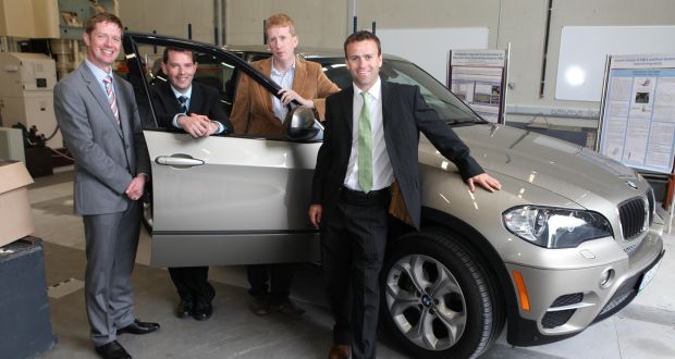 Dr Edward Jones and Dr Martin Glavin, of the Connaught Automotive Research, with Liam Kilmartin, college of engineering and informatics, NUI Galway and Valeo’s automated parking R&D director Derek Savage: the groups have teamed up to develop technology to make self-driving vehicles safer 