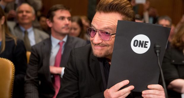  Bono  prepares to testify on Capitol Hill in Washington. He said the refugee crisis in Europe ‘has moved from practical to existential.  Photograph: Andrew Harnik/AP