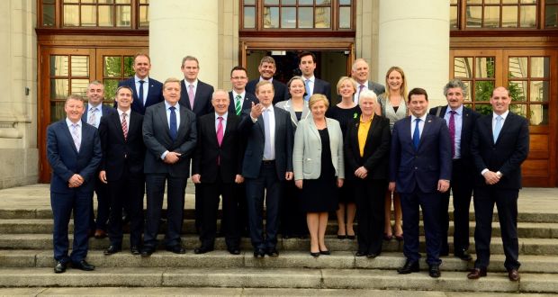  Taoiseach Enda Kenny, Tánaiste Frances Fitzgerald and  the new junior Ministers at Government Buildings in Dublin. File photograph: Cyril Byrne/The Irish Times