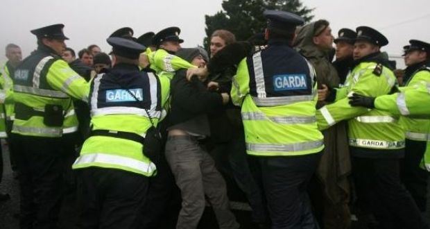 Gardaí and protesters outside the Corrib gas terminal site in Bellanaboy, Co Mayo in October 2006. Photograph: Niall Carson/PA