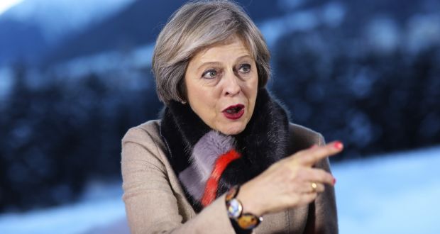British prime minister Theresa May in Davos, Switzerland, on Thursday, during the World Economic Forum. Photograph: Simon Dawson/Bloomberg