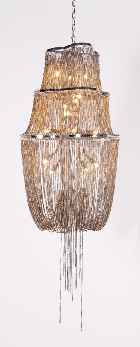 Made out of chain this wine glass chandelier has a voluptuous shape and offers a 200cm dramatic drop to its layered look. It costs about €852, ex delivery, from UK-based Sweetpea & Willow (sweetpeaandwillow.com).
