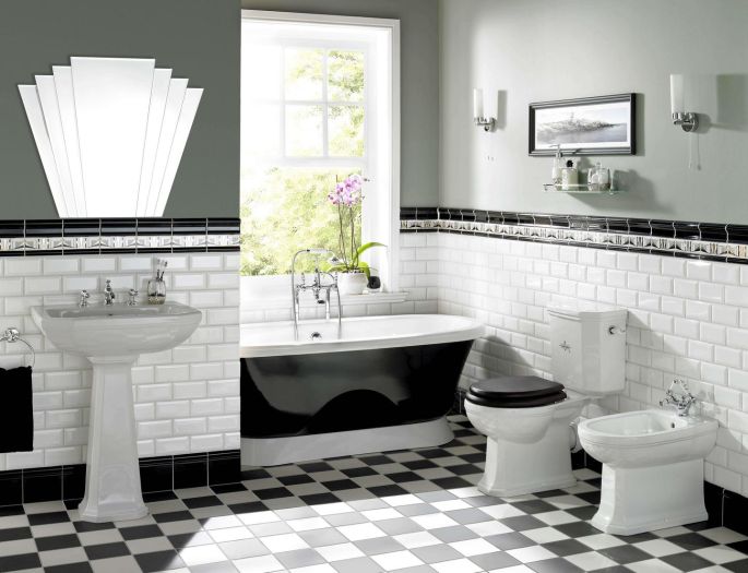 A black and white tiled bathroom is a timeless way to decorate and a simple way to emulate the repeat patterns of the ard deco period. These chequered black and white Artworks unglazed floor tiles, 151cm squared, by Original Style (originalstyle.com) nail the look perfectly. They cost €85 per square metre at Dublin and Dundalk-based National Tile (01 697 8123 national-tile.com)
