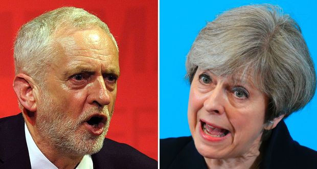 Labour Party leader Jeremy Corbyn and British prime minister Theresa May. Photograph: Andy Buchanan/Lindsey Parnaby/AFP/Getty Images