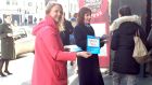 Minister for Culture, Heritage and the Gaeltacht Josepha Madigan (right) with Senator Catherine Noone, handing out Vote Yes leaflets to commuters outside Pearse Street Station in Dublin. Photograph: Laura Paterson/PA Wire
