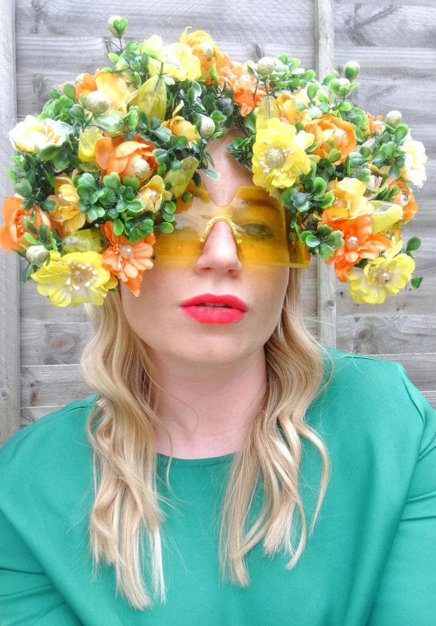 Meadow Mary: Retro frames customised with fake flowers and vintage costume jewellery. Photograph: Edward Keegan