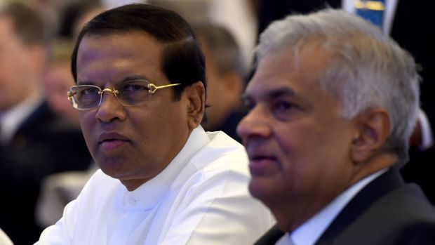 Sri Lankan President Maithripala Sirisena with PM Ranil Wickremasinghe earlier this month. Photograph: Ishara S. Kodikara / AFP