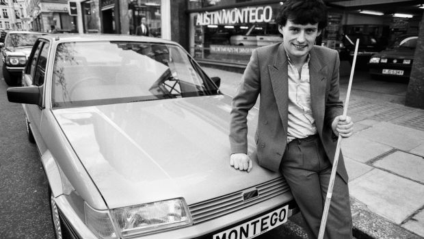 Jimmy White poses beside a new Austin Montego in 1984. Photograph: Michael Daines/Mirrorpix/Getty