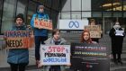 On Wednesday, Ms Pishcheiko was part of a group of Ukrainians protesting outside of Facebook and Google’s Dublin offices, calling for the tech companies to remove  Putin’s propaganda from their platforms. Photograph: Dara Mac Dónaill 