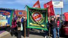 Sacked P&O workers held a protest at the port of Larne in Northern Ireland on Friday, with unions calling for a boycott of the company. Photograph: David Young/PA Wire