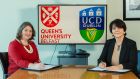Prof Emma Flynn, pro-vice-chancellor, Queen’s University Belfast and Prof Orla Feely, UCD vice-president for research, innovation and impact, UCD at the signing of an agreement in Belfast to scale up joint research.
