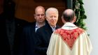 US president Joe Biden leaves after Mass at St Joseph on the Brandywine Roman Catholic Church in Wilmington, Delaware: He is private about his faith but has cited it as helping him to deal with  traumas in his life. Photograph: Stefani Reynolds