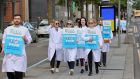 Members of the Medical Laboratory Scientists Association (MLSA) at the Mater Hospital during a one-day  strike on May 18th.  Photograph: Dara Mac Dónaill 
