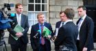 Wobbles on the cobbles: Fianna F&aacute;il TD&rsquo;s Jim O&rsquo;Callaghan, Michael McGrath, Barry Cowen and Charlie McConalogue speaking to journalists after leaving talks in the Provost&rsquo;s House, Trinity College. There seems to be an acceptance that whatever mish-mash of an administration emerges, it will stagger along like a tipsy sailor until it collapses at the first sign of trouble. Photograph: Aidan Crawley